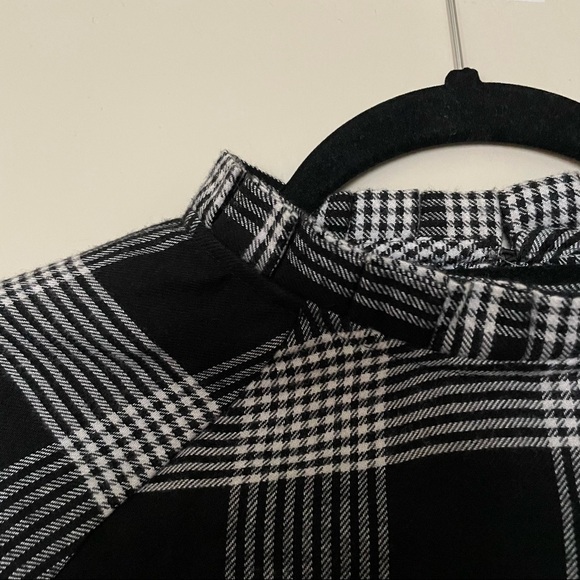 Loft Black and White Plaid Pleated Ruffle Neck Blouse - Picture 6 of 9